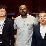 L-R Country Manager TCL Nigeria, Victor Lui; CEO/MD SIMS Nigeria, Ike Eyisi and General Manager TCL west Africa, Daniel Ray at the TCL Nigeria Product Launch held in Lagos