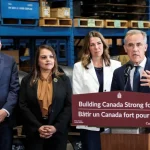 Canadian Prime Minister Mark Carney gives a speech to journalists as he announces plans regarding Alberta's proposed west coast oil pipeline, at Trans Am Piping Products, in Calgary, Alberta, Canada on July 2, 2026 [Ahmed Zakot/Reuters]